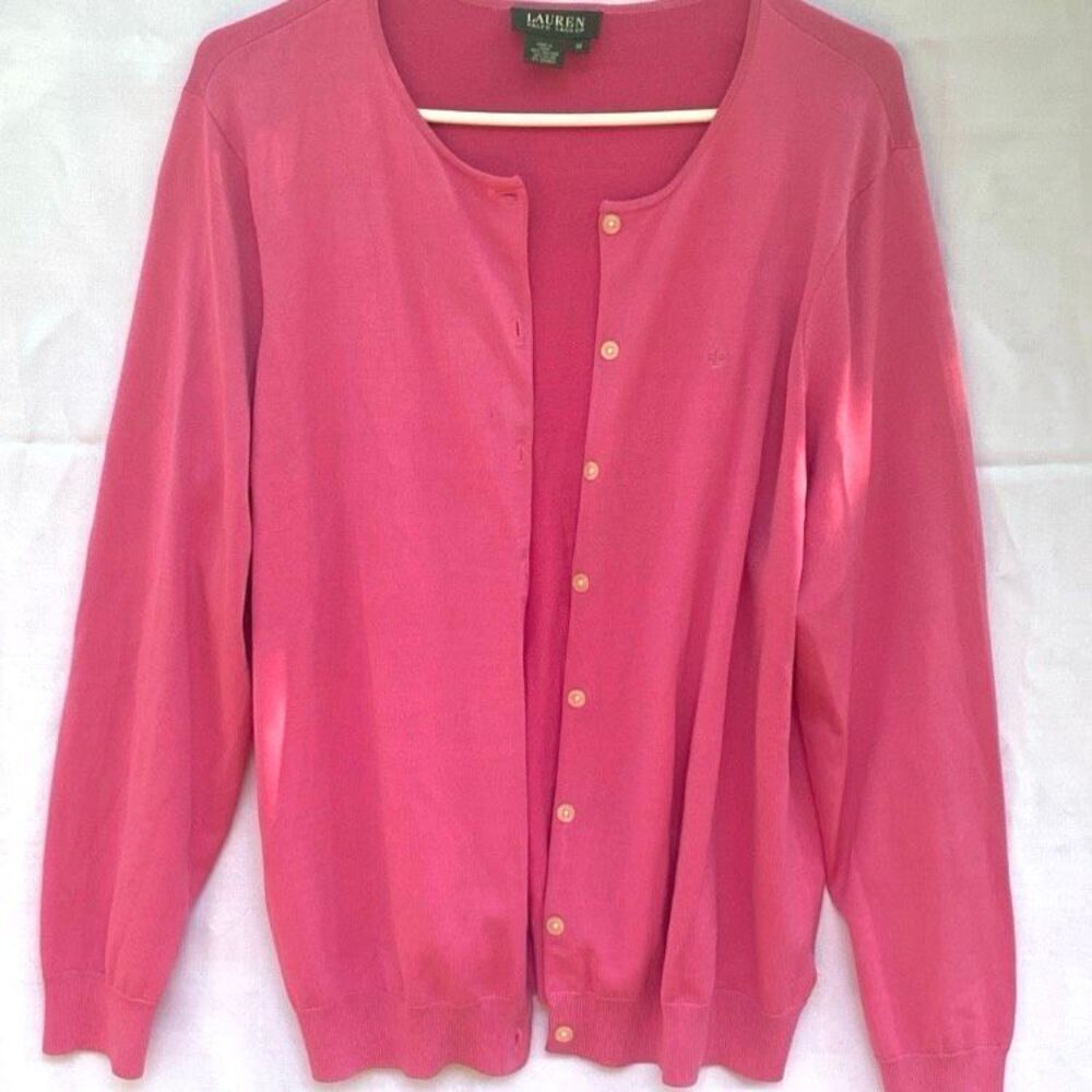 Lauren Ralph Lauren Pink Silk Blend Cardigan Sweater 1X Button Front Lightweight